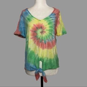 ❤️ S ❤️ NWOT Anthro Tee Front Tie Knot Tie Dye Swirl Multicoloured​ Rainbow​